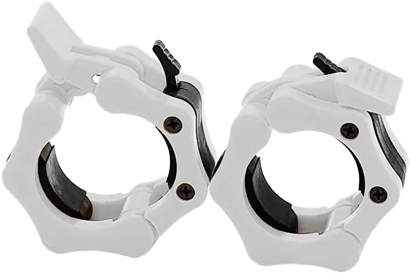 GW Tech Barbell Clamps 2 inch  Heavy Duty Exercise Collars 2"" Quick Release Pair of Locking Pro Olympic Weight Bar Plate Locks Collar Clips - (White) - Image 1